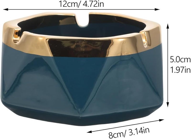 منفضة سجائر خزفية كبيرة باللون الأزرق الداكن، حاوية رماد دخان راقية للمكتب أو البار - Image 2